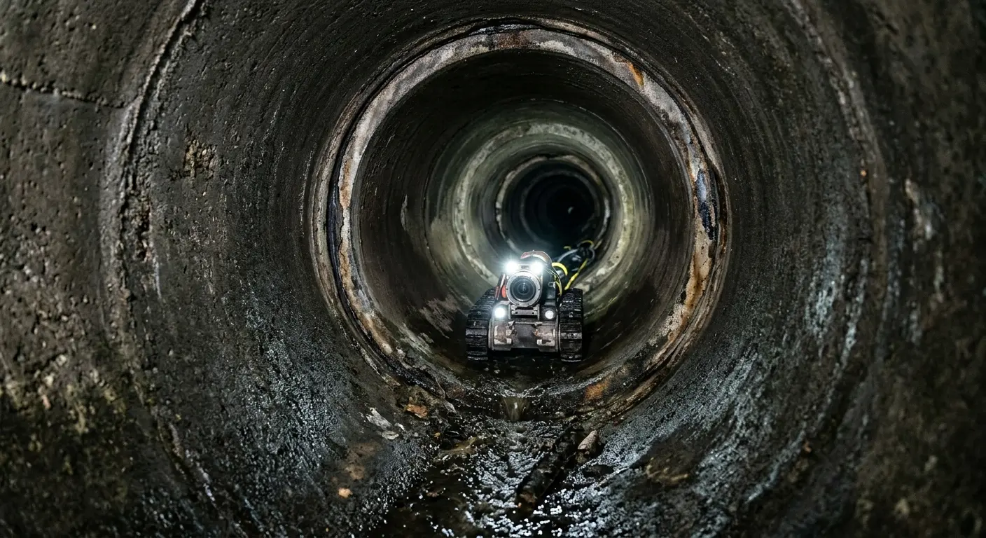 Robotic sewer camera inspecting pipe interior for Drain Snake Service in Massapequa Park